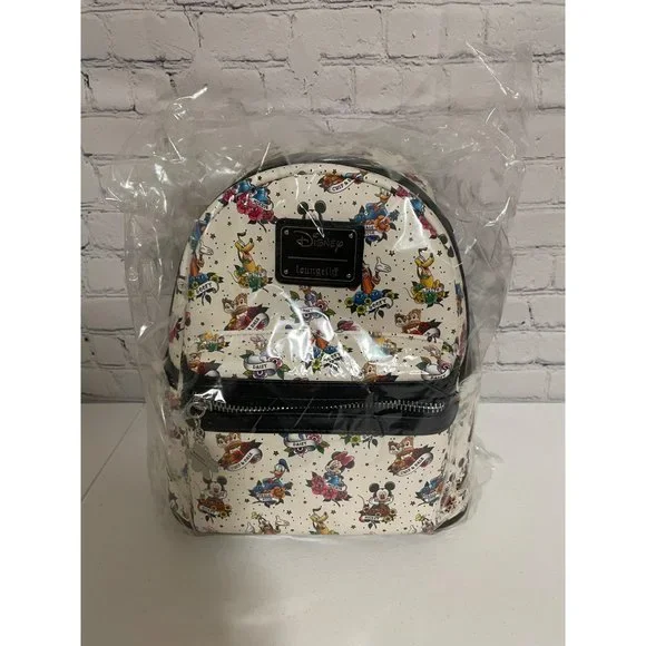 Loungefly Disney Mickey And Friends Tattoo Mini Backpack White Black Bag NEW - Picture 11 of 11
